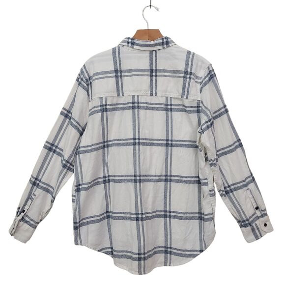 Universal Thread Flannel Shirt Womens Large White Button Up Long Sleeve Cotton - Picture 2 of 11